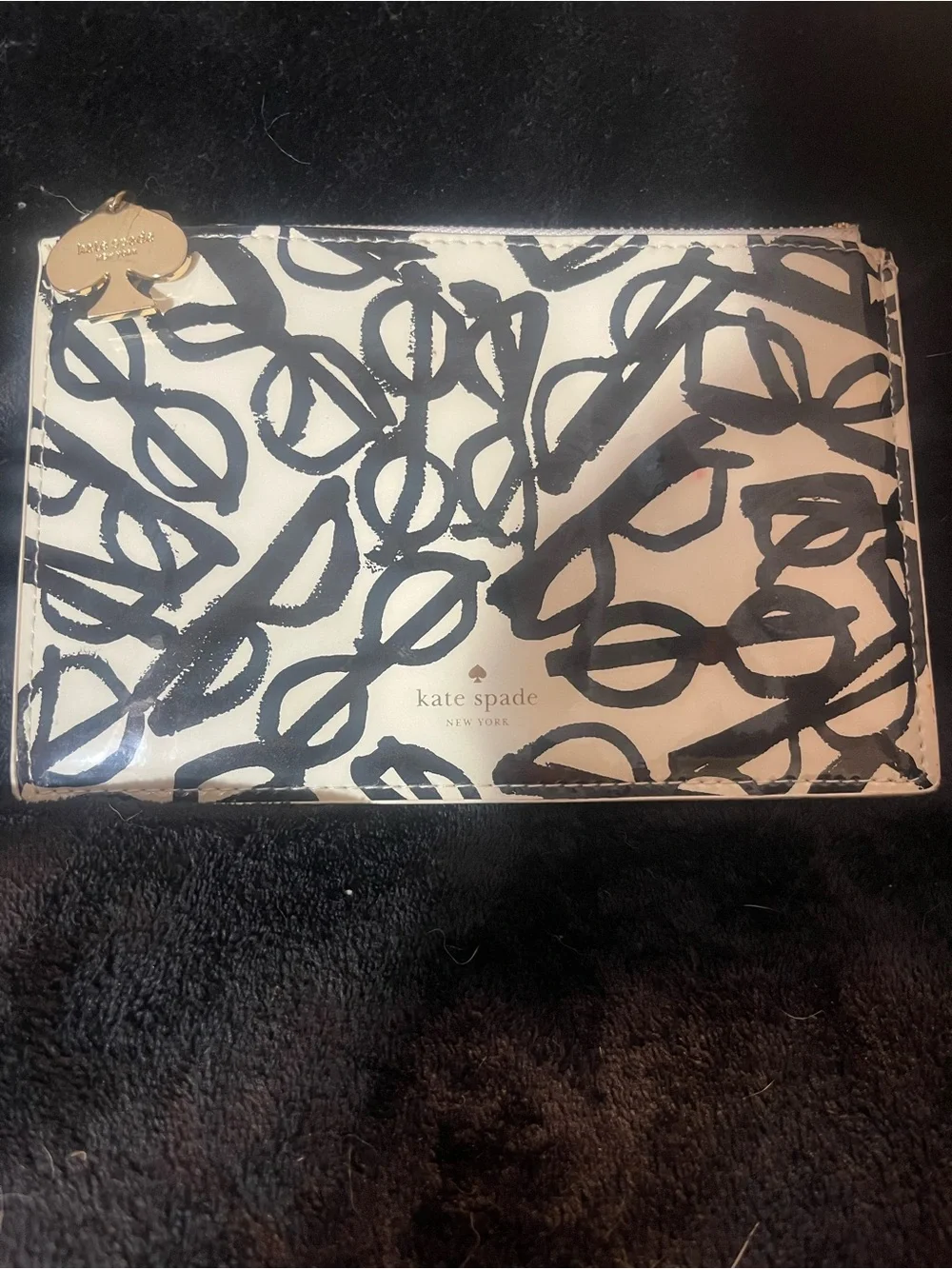 kate spade Literary Glasses Pencil Pouch, Green inside, with Gold Charm, GUC